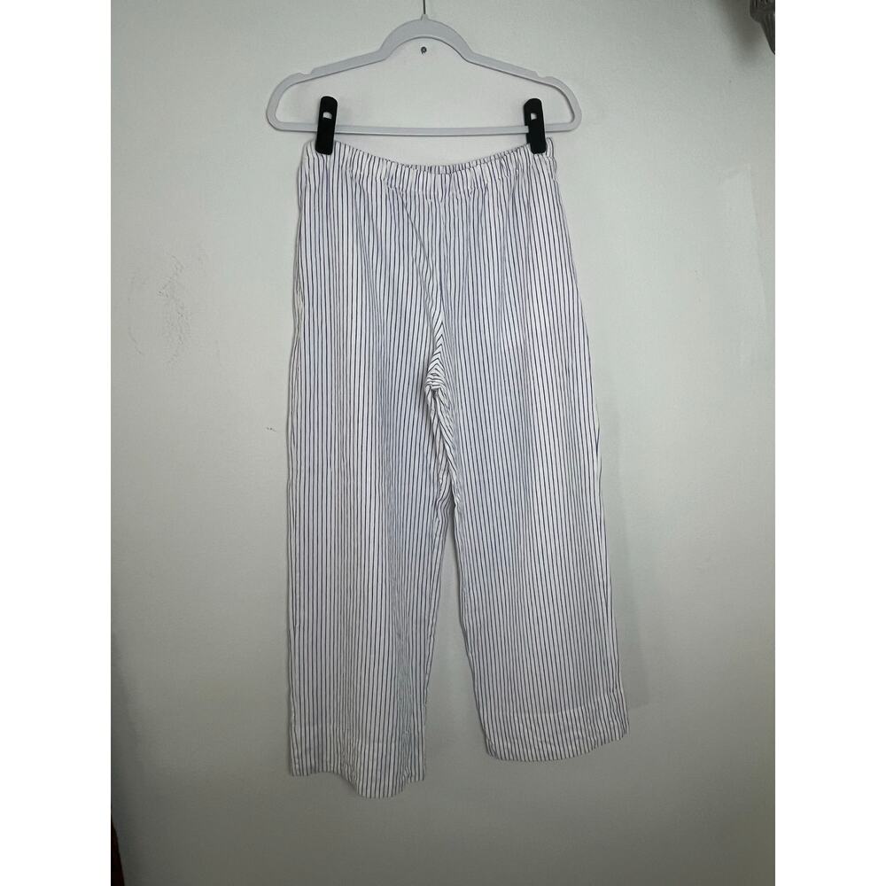 Gap Womens Linen Blend Wide Leg Small Blue White Striped Pull On Coastal Casual